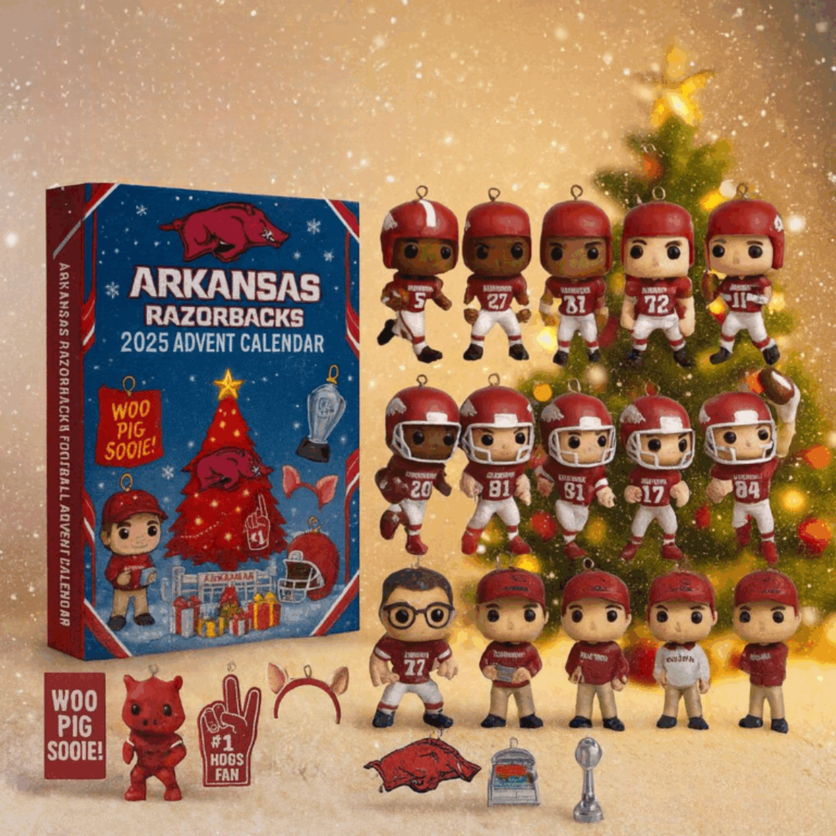 Arkansas Razorbacks Advent Calendar 2025, Christmas Countdown Advent Calendar Gift Box With 24 Acrylic Ornaments - Image 5