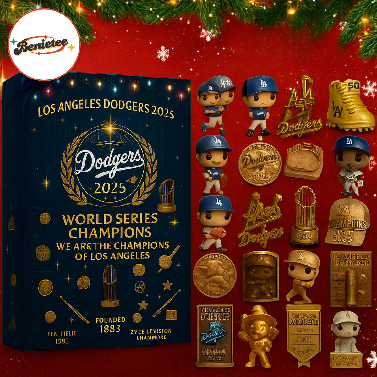 LA Dodgers World Series Champions 2025 Advent Calendar, Christmas Countdown Advent Calendar Gift Box With 24 Acrylic Ornaments