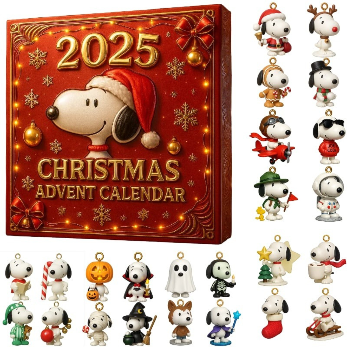Snoopy Christmas Advent Calendar, Christmas Countdown Advent Calendar Gift Box With 24 Acrylic Ornaments - Image 2