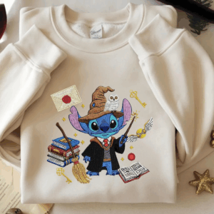 Embroidered Stitch Hogwarts Shirt, Disney Stitch Harry Potter Inspired Shirt, Embroidered Magic World Fan Gift