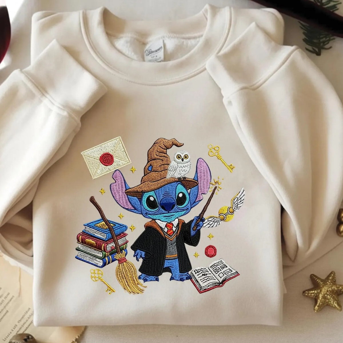 Embroidered Stitch Hogwarts Shirt, Disney Stitch Harry Potter Inspired Shirt, Embroidered Magic World Fan Gift