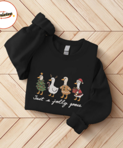 Just A Jolly Goose Embroidered Shirt, Christmas Goose Shirt, Duck Christmas Shirt, Funny Xmas Sweatshirt
