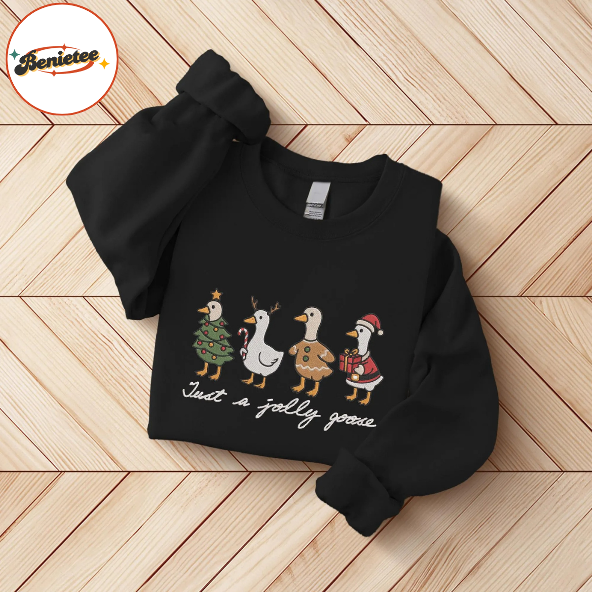 Just A Jolly Goose Embroidered Shirt, Christmas Goose Shirt, Duck Christmas Shirt, Funny Xmas Sweatshirt