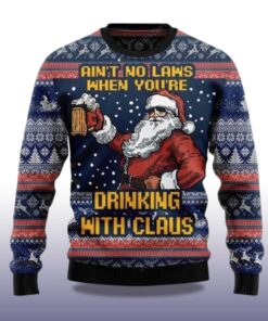 Alternative view of 2025 Ainâ€™t No Law When Drinking Beer Christmas Ugly Sweater