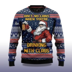 Alternative view of 2025 Ainâ€™t No Law When Drinking Beer Christmas Ugly Sweater
