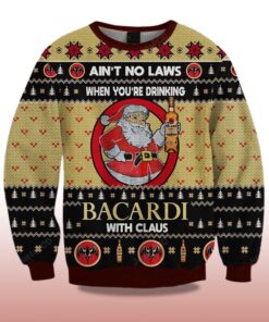Alternative view of 2025 Ain't No Laws When You Drink Bacardi With Claus Christmas Ugly Sweater