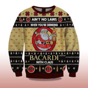 Alternative view of 2025 Ain't No Laws When You Drink Bacardi With Claus Christmas Ugly Sweater