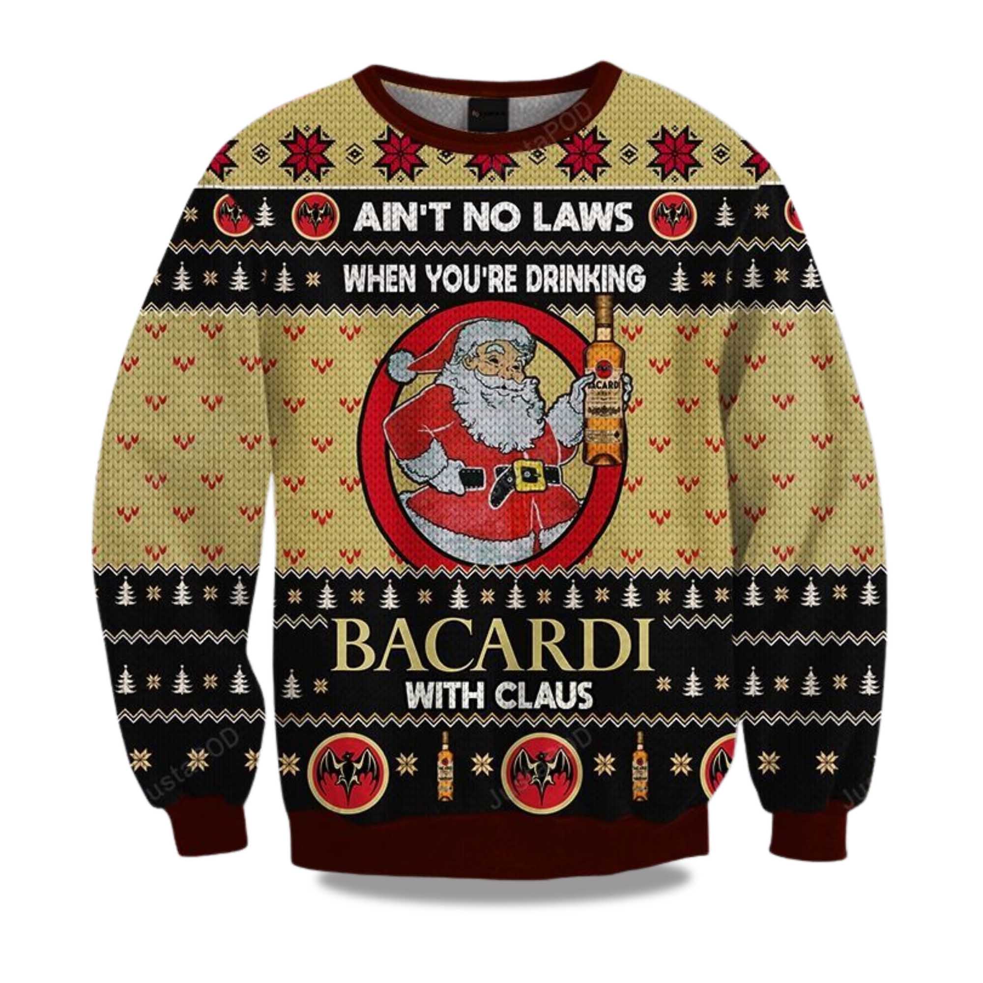 2025 Ain't No Laws When You Drink Bacardi With Claus Christmas Ugly Sweater