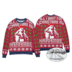 Alternative view of 2025 All I Want For Christmas Is Harambe Ugly Christmas Sweater