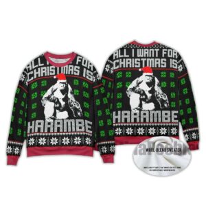 2025 All I Want For Christmas Is Harambe Ugly Christmas Sweater