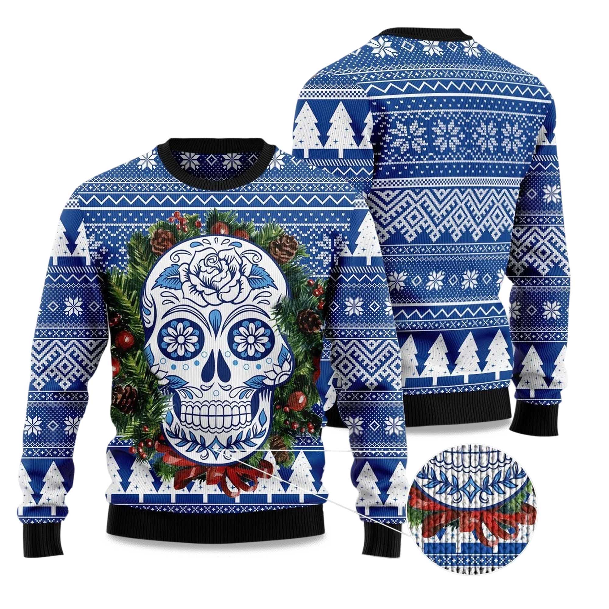 2025 Awesome Sugar Skull Ugly Christmas Sweater