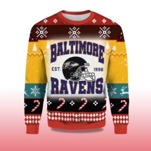 Alternative view of 2025 Baltimore Ravens EST 1996 Ugly Christmas Sweater