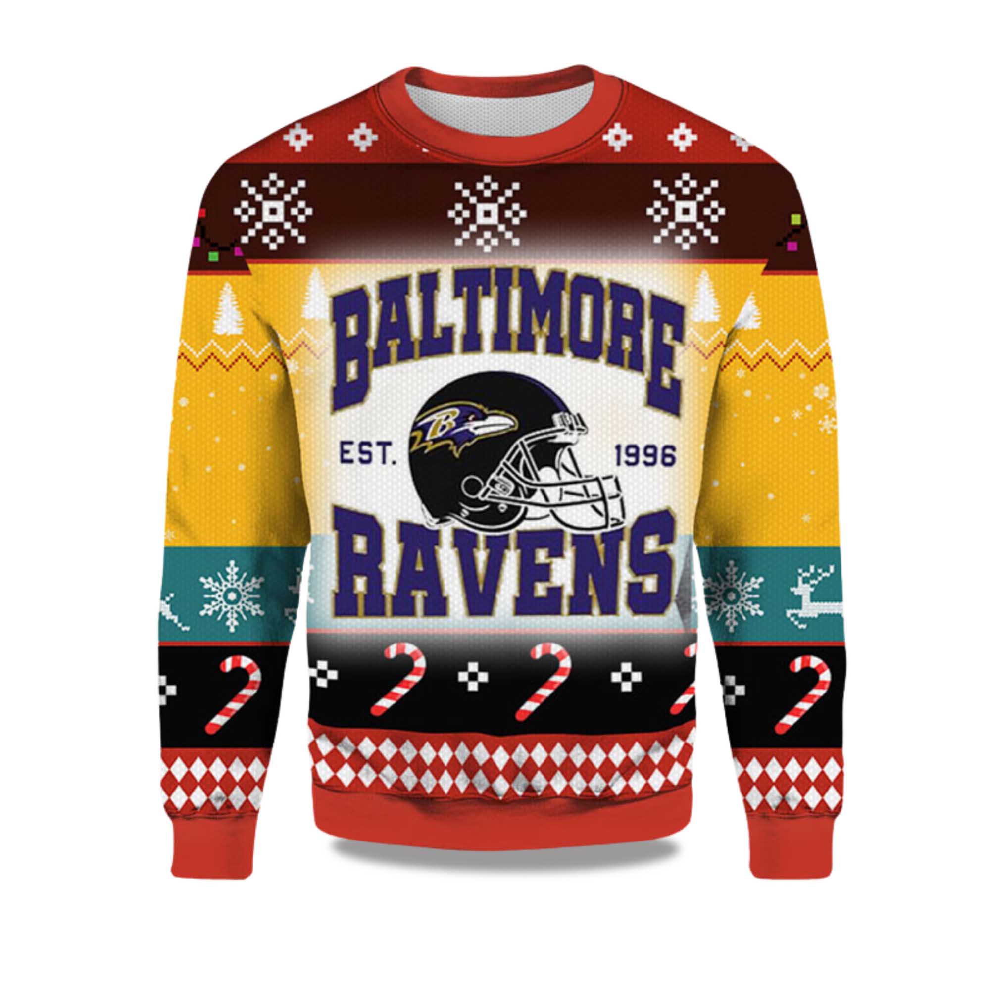 2025 Baltimore Ravens EST 1996 Ugly Christmas Sweater