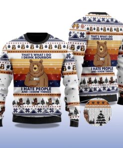 Alternative view of 2025 Bear Drink Bourbon Whiskey Christmas Ugly Sweater
