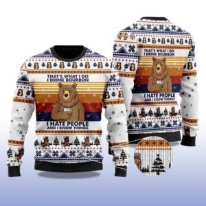 Alternative view of 2025 Bear Drink Bourbon Whiskey Christmas Ugly Sweater