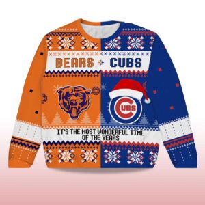 Alternative view of 2025 Bears x Cubs It's The Most Wonderful Time Of The Year Ugly Christmas Sweater