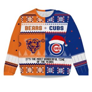 2025 Bears x Cubs It's The Most Wonderful Time Of The Year Ugly Christmas Sweater