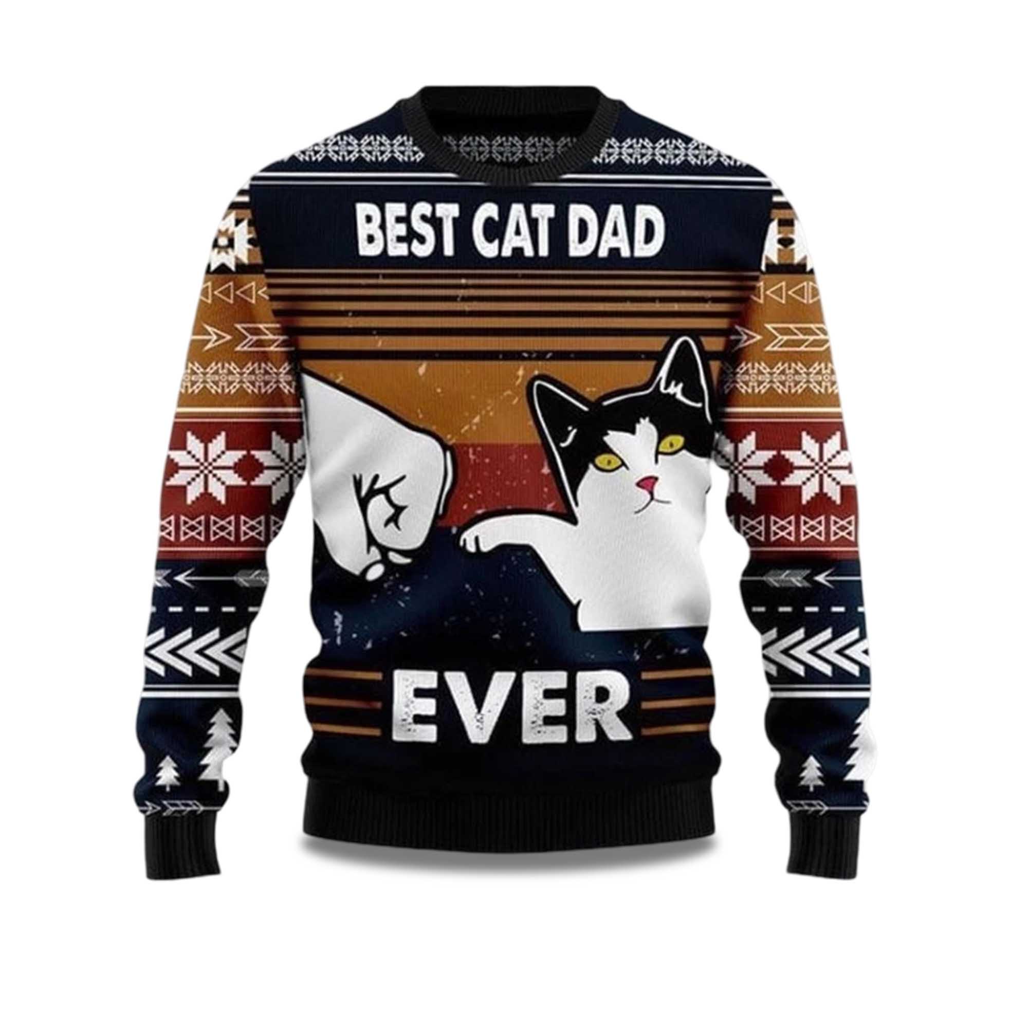 2025 Best Cat Dad Ever Funny Ugly Christmas Sweater