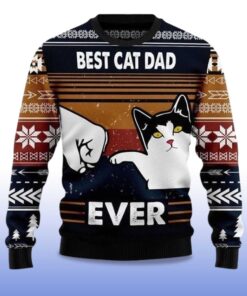 Alternative view of 2025 Best Cat Dad Ever Ugly Christmas Sweater