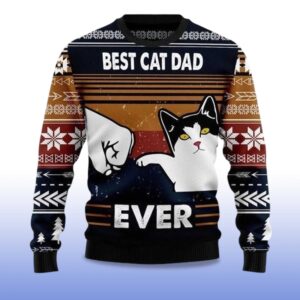 Alternative view of 2025 Best Cat Dad Ever Ugly Christmas Sweater