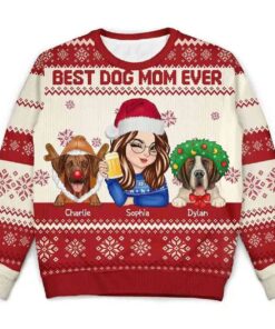 2025 Best Dog Mom Ever Personalized Ugly Christmas Sweater
