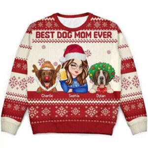 2025 Best Dog Mom Ever Personalized Ugly Christmas Sweater