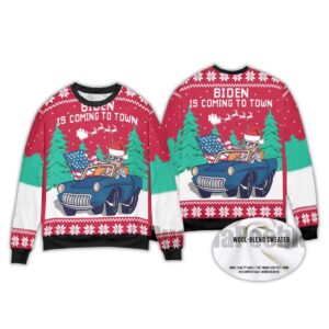 Alternative view of 2025 Biden Is Coming To Town Ugly Christmas Sweater