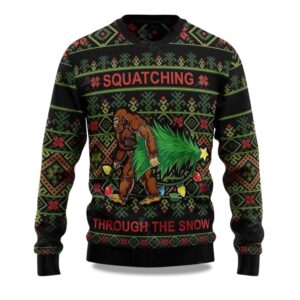 2025 Bigfoot Squatching Through The Snow Ugly Christmas Sweater