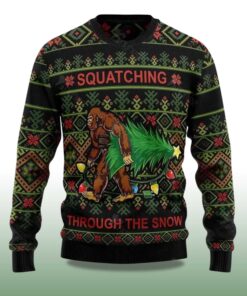 Alternative view of 2025 Bigfoot Squatching Through The Snow Ugly Christmas Sweater