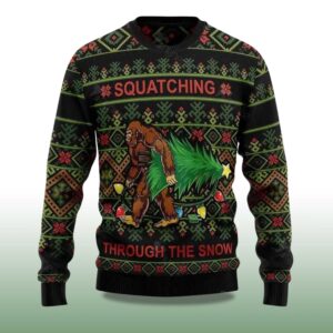 Alternative view of 2025 Bigfoot Squatching Through The Snow Ugly Christmas Sweater