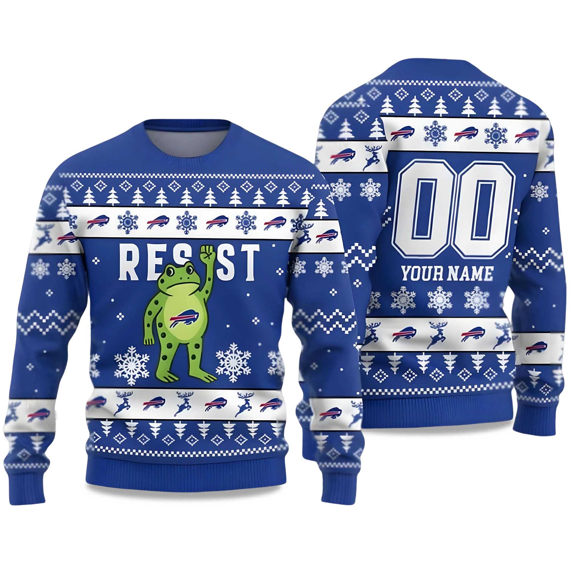 2025 Bills Portland Frog Resist Ugly Christmas Sweater