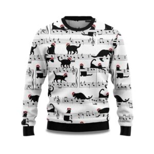 2025 Black Cat Christmas Music Ugly Christmas Sweater