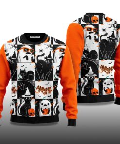 Alternative view of 2025 Black Cat & Ghost Holiday Halloween Ugly Sweater