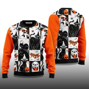 Alternative view of 2025 Black Cat & Ghost Holiday Halloween Ugly Sweater