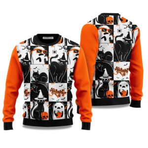 2025 Black Cat & Ghost Holiday Halloween Ugly Sweater
