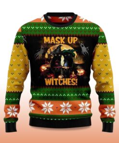 Alternative view of 2025 Black Cat Mask up Witches Ugly Christmas Sweater