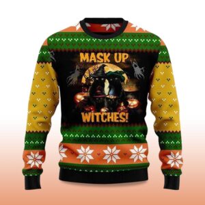 Alternative view of 2025 Black Cat Mask up Witches Ugly Christmas Sweater
