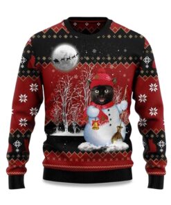 2025 Black Cat Santa Snowman Ugly Christmas Sweater