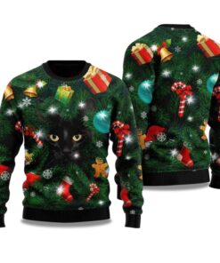 2025 Black Cat Ugly Christmas Sweater