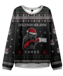 2025 Black Cat Unleash Holiday Chaos Christmas Ugly Sweater