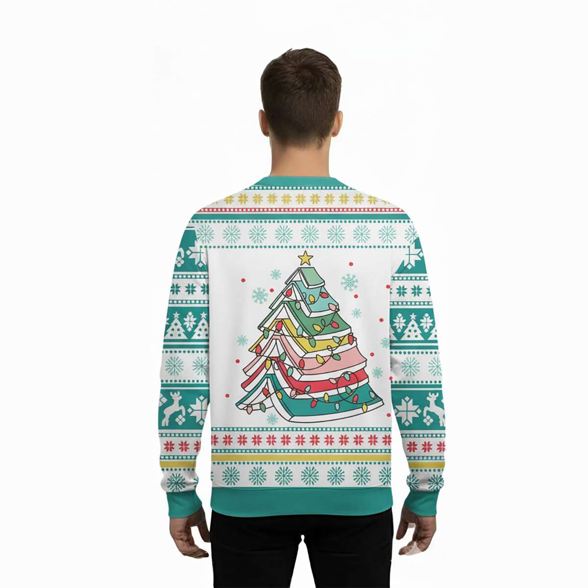 2025 Book Tree Christmas Book Ugly Sweater - Image 3