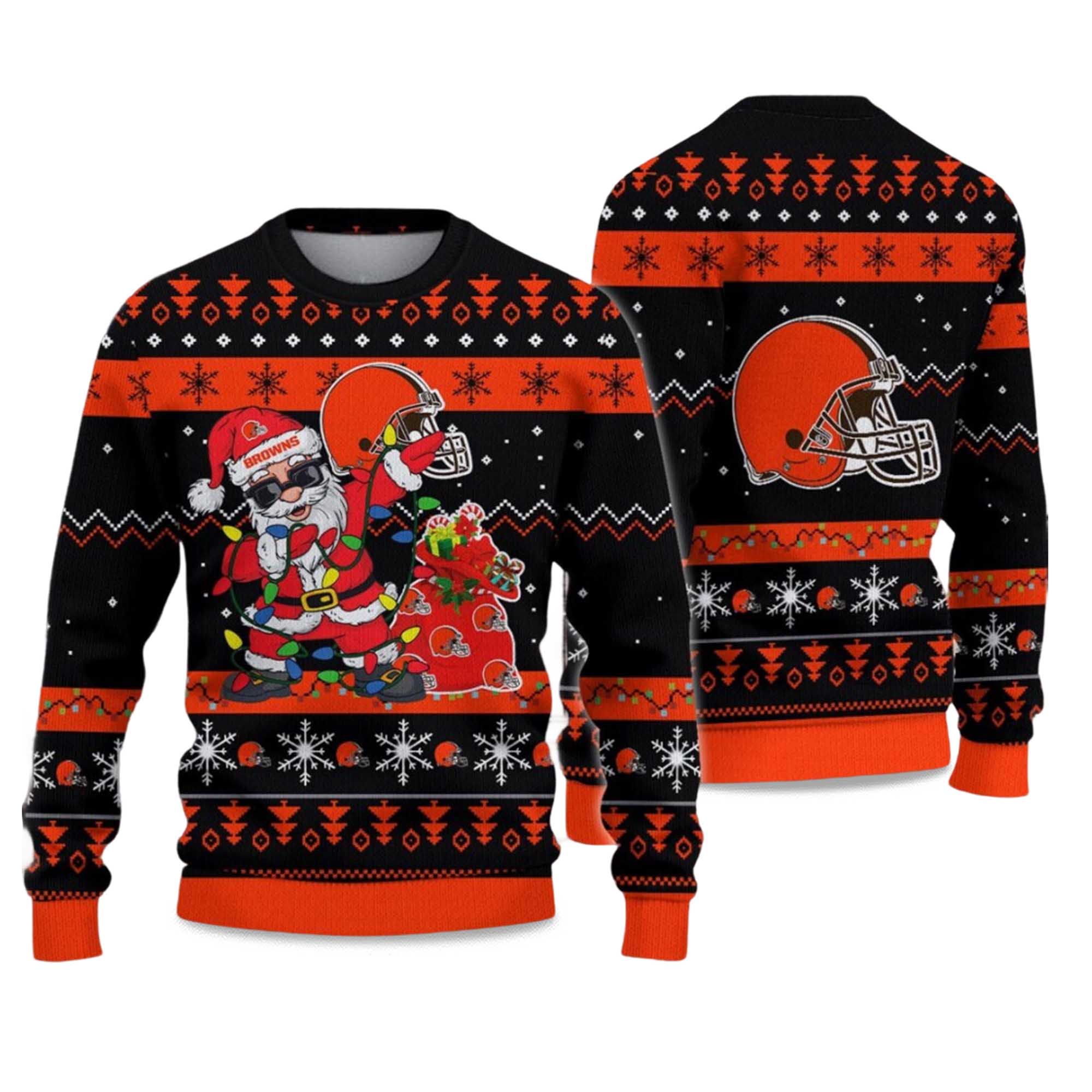 2025 Browns Santa Claus Ugly Christmas Sweater