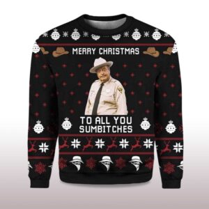 Alternative view of 2025 Buford T Justice Merry Christmas To All You Sumbitches Ugly Christmas Sweater