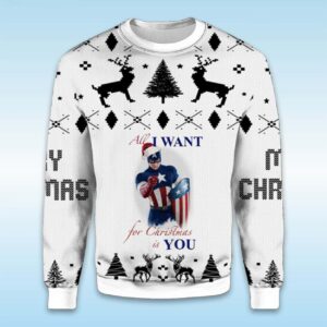 Alternative view of 2025 Captain America All I Want For Christmas Is You Ugly Christmas Sweater