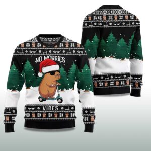 Alternative view of 2025 Capybara No Worries Vibes Ugly Christmas Sweater