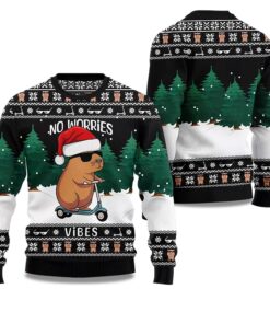 2025 Capybara No Worries Vibes Ugly Christmas Sweater