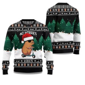 2025 Capybara No Worries Vibes Ugly Christmas Sweater