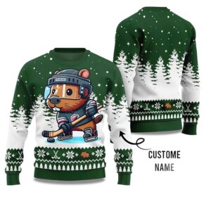 2025 Capybara Playing Hockey Ugly Christmas Sweater