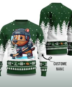 Alternative view of 2025 Capybara Playing Hockey Ugly Christmas Sweater