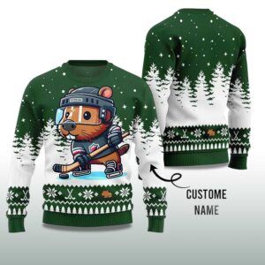 Alternative view of 2025 Capybara Playing Hockey Ugly Christmas Sweater